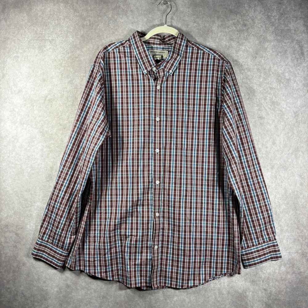 Duluth Trading Co. Shirt Mens XL Red Plaid Wrinkle Fighter‎ Button Down Slim Fit